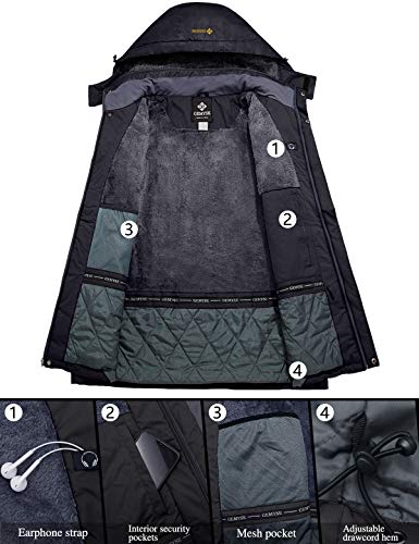 GEMYSE Chaqueta de Esquí Impermeable de Montaña para Hombre Abrigo de Invierno de Lana Antiviento con Capucha (Negro,M)