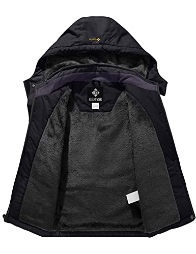 GEMYSE Chaqueta de Esquí Impermeable de Montaña para Niños Abrigo de Invierno de Lana Antiviento con Capucha (Negro 01,14/16)