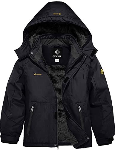 GEMYSE Chaqueta de Esquí Impermeable de Montaña para Niños Abrigo de Invierno de Lana Antiviento con Capucha (Negro 01,14/16)