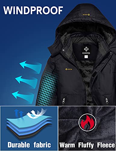 GEMYSE Chaqueta de Esquí Impermeable de Montaña para Niños Abrigo de Invierno de Lana Antiviento con Capucha (Negro 01,14/16)