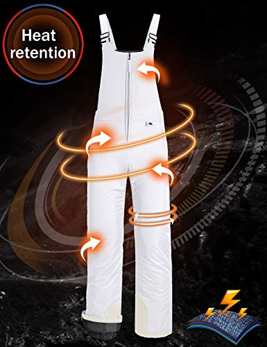 GEMYSE Pantalones de Esquí de Invierno para Mujer con Tirantes Ajustables Mono a Prueba de Viento Impermeable(Blanco,XL)