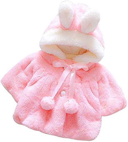 Generisch Abrigo de invierno para bebé, cálido, de forro polar, grueso, cálido, con capucha, suave, color rosa, 0-6 meses