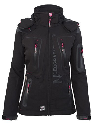 Geographical Norway - Chaqueta para mujer con capucha desmontable, Softshell, Tassion, para exteriores Negro L