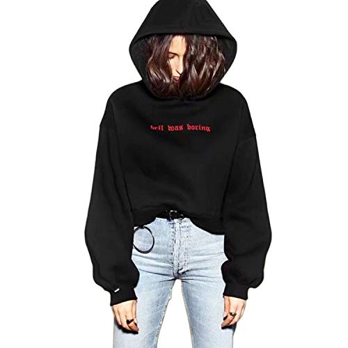 Germinate Cropped Sudaderas con Capucha Mujer Algodón Vintage Negra Blanco Corta Hoodie Jersey Crop Top Oversize Talla Grande (Negro, Medium)