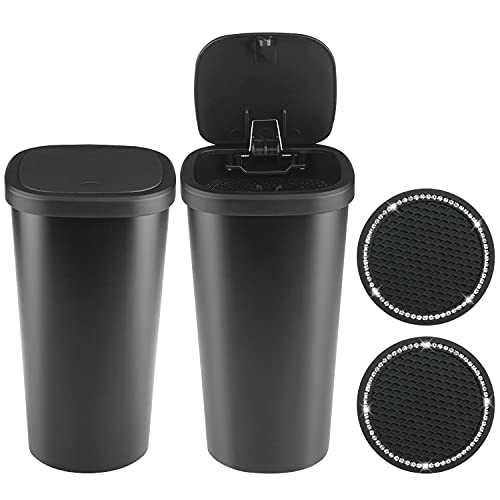 GES 2 botes de basura para coche con tapa, 2 posavasos para coche con 30 bolsas de basura adicionales para uso exclusivo, bote de basura multiusos para coche, oficina y hogar (negro)