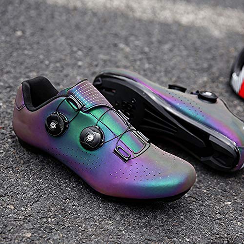 GET Zapatillas de Ciclismo con Doble Hebilla, Zapatillas Transpirables Profesionales de MTB para Carretera Zapatillas de Bicicleta Luminosas con Cierre automático EU 37-48