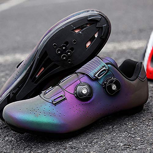 GET Zapatillas de Ciclismo con Doble Hebilla, Zapatillas Transpirables Profesionales de MTB para Carretera Zapatillas de Bicicleta Luminosas con Cierre automático EU 37-48