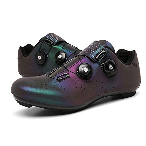 GET Zapatillas de Ciclismo con Doble Hebilla, Zapatillas Transpirables Profesionales de MTB para Carretera Zapatillas de Bicicleta Luminosas con Cierre automático EU 37-48