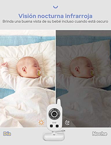 GHB Vigilabebés Inalambrico Bebé Monitor Inteligente con LCD 2.4 Pulgadas
