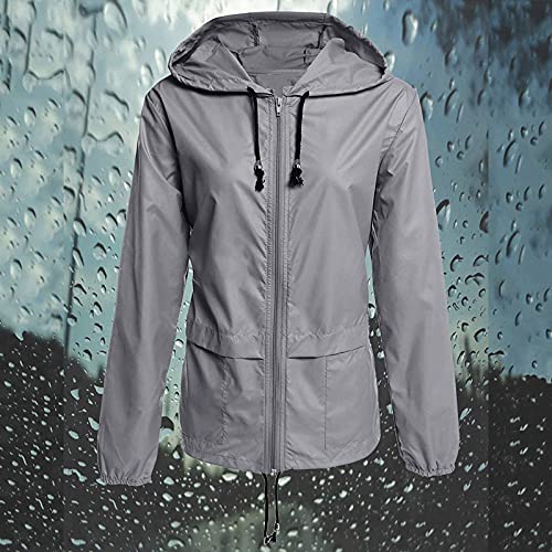 Ghemdilmn Chubasquero ligero con capucha para mujer, resistente al agua, plegable, Active Outdoor chubasquero cortavientos, chaqueta de lluvia para bicicleta, gris, XXXL