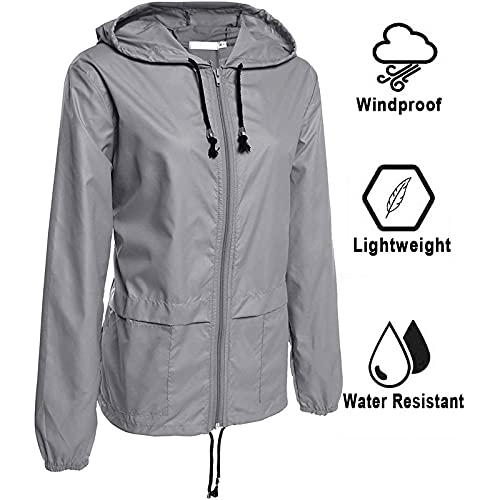 Ghemdilmn Chubasquero ligero con capucha para mujer, resistente al agua, plegable, Active Outdoor chubasquero cortavientos, chaqueta de lluvia para bicicleta, gris, XXXL