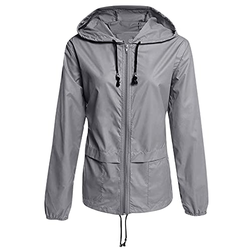 Ghemdilmn Chubasquero ligero con capucha para mujer, resistente al agua, plegable, Active Outdoor chubasquero cortavientos, chaqueta de lluvia para bicicleta, gris, XXXL