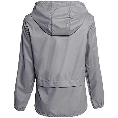 Ghemdilmn Chubasquero ligero con capucha para mujer, resistente al agua, plegable, Active Outdoor chubasquero cortavientos, chaqueta de lluvia para bicicleta, gris, XXXL