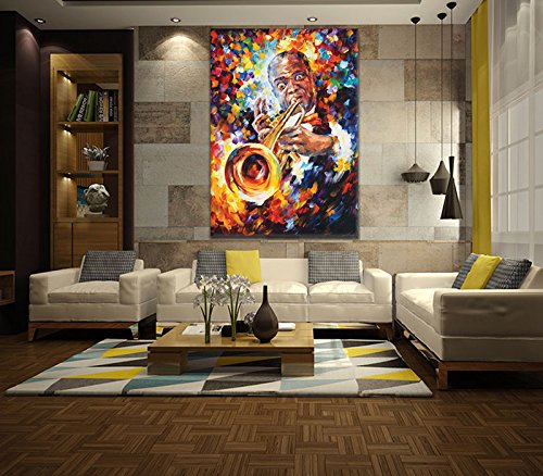 Giallo Bus - Cuadro - Prensa Sobre Tela Canvas - Lenoid Afremov - Louis Amstrong - 70 X 100 Cm