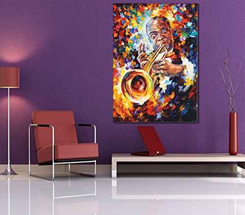 Giallo Bus - Cuadro - Prensa Sobre Tela Canvas - Lenoid Afremov - Louis Amstrong - 70 X 100 Cm