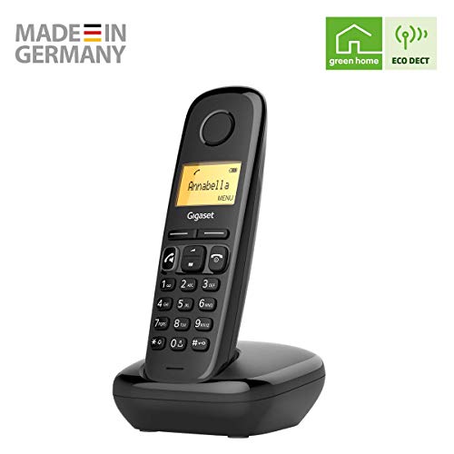 Gigaset A270 - Teléfono fijo inalámbrico para casa manos libres, gran pantalla iluminada, agenda 80 contactos, color negro