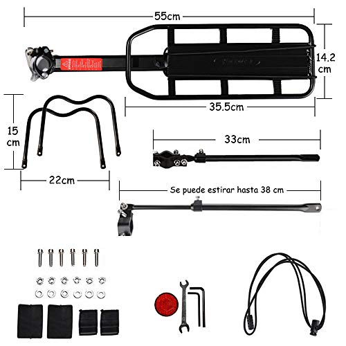 Gindoly Portaequipajes Trasero Bicicleta Accesorios Ajustable Soporte Aleación de Aluminio MTB con Reflector