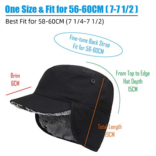 Gisdanchz Gorra Invierno Hombre Orejeras Frio Mujer Gorro con Orejas Impermeable con Visera Gorro Aviador Lana Ruso Sombrero Winter Baseball Flat Top Cap Earflap Military Army Cadet Hats Negro