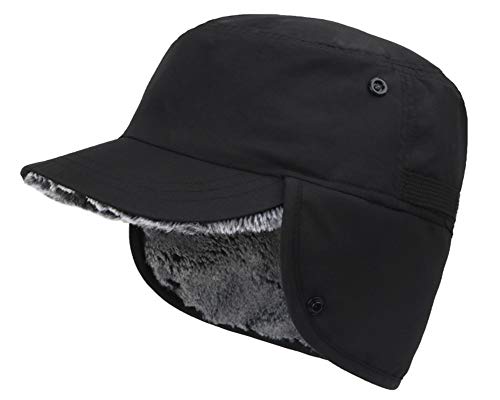 Gisdanchz Gorra Invierno Hombre Orejeras Frio Mujer Gorro con Orejas Impermeable con Visera Gorro Aviador Lana Ruso Sombrero Winter Baseball Flat Top Cap Earflap Military Army Cadet Hats Negro