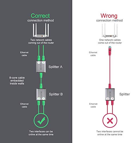 GizmoVine Switch Ethernet , Conector RJ45 ,Conmutador de Red HUB Ethernet [2021 Actualizado] 1 a 2 Conectores para Adaptador de Cable RJ45 Cat5 (Paquete de 2)