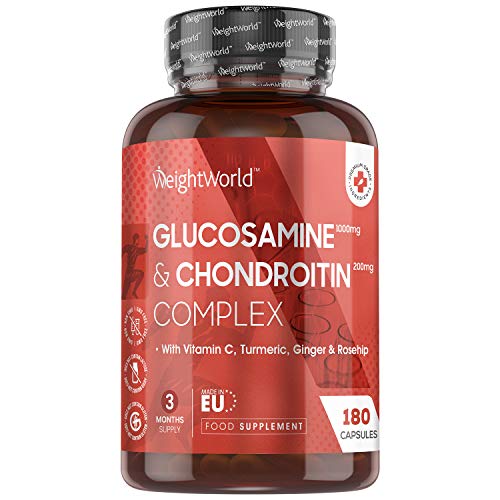 Glucosamina Condroitina Complex 1200mg 180 Cápsulas - Suplemento Natural de Alta Absorción, Con Cúrcuma Jengibre Rosa Mosqueta y Vitamina C, Para Articulaciones, Músculos, Huesos y Cartílagos