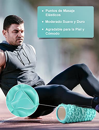 Glymnis Rodillo Masaje Muscular Foam Roller Masajes Muscular 4 en 1 con 1 Rodillo de Espuma 1 Palo de Masaje y 2 Bolas de Masaje para Relajar los músculos Reducir el Dolor del Cuerpo Verde Menta