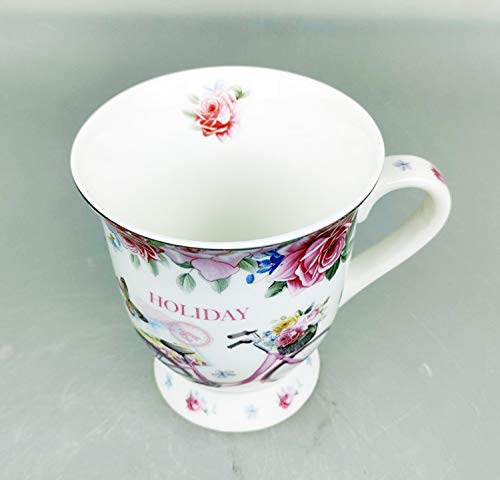 GMMH Taza de té con tapa, cuchara y colador, taza de porcelana para té suelto o bolsa (bicicleta)