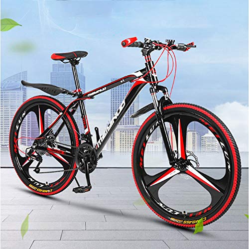 Gnohnay Bicicleta De Montaña Hardtail De Acero De Alto Carbono 26" Pulgadas Mountainbike con Frenos De Disco Cuadro Rojo,24 Speed