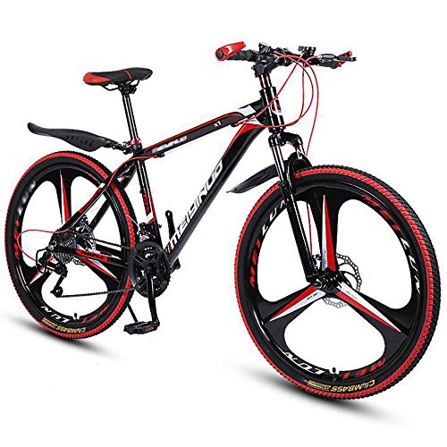 Gnohnay Bicicleta De Montaña Hardtail De Acero De Alto Carbono 26" Pulgadas Mountainbike con Frenos De Disco Cuadro Rojo,24 Speed