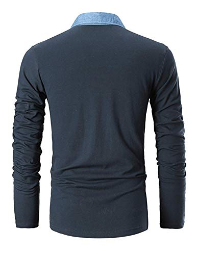 GNRSPTY Polo Hombre Manga Larga Denim Cuello Camisetas Algodón Camisas T-Shirt Golf Tennis Otoño Invierno Oficina,Azul Marino,XL