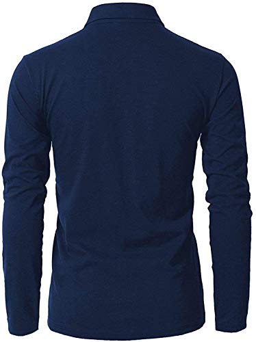 GNRSPTY Polo Manga Larga Hombre Algodon Slim Fit Camiseta Colores de Contraste Bordado de Ciervo Deporte Basic Golf Negocios T-Shirt Top,Azul,XXL