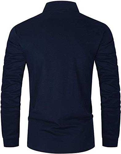 GNRSPTY Polo Manga Larga Hombre Algodon Slim Fit Camisetas Colores de Contraste con Bolsillos Reales Basic Golf Deporte Negocios T-Shirt Top,Azul 2,M