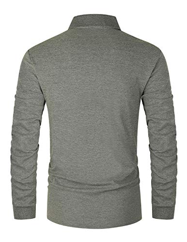 GNRSPTY Polo Manga Larga Hombre Algodon Slim Fit Camisetas Colores de Contraste con Bolsillos Reales Basic Golf Deporte Negocios T-Shirt Top,Gris,L