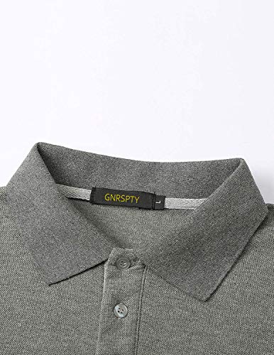 GNRSPTY Polo Manga Larga Hombre Algodon Slim Fit Camisetas Colores de Contraste con Bolsillos Reales Basic Golf Deporte Negocios T-Shirt Top,Gris,L