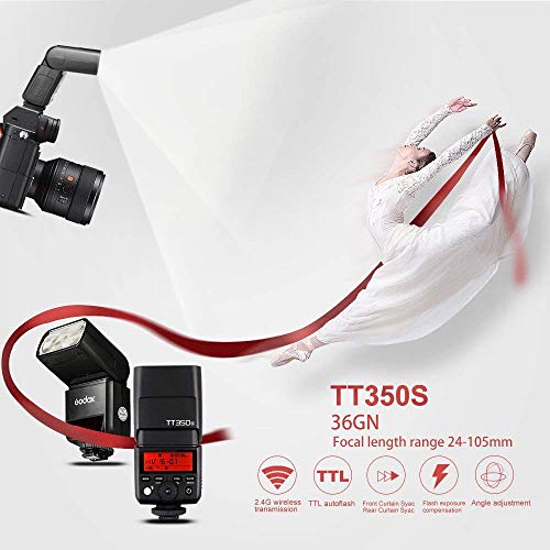 Godox TT350S Mini 2.4G TTL HSS 1/8000S GN36 Inalambrico Camara Speedlite Flash para Sony A7 A7R A7RII A58 A99 A6000 A6500 Camara + Regalo Blanco Caja Suave +Letwing Paño (TT350S)