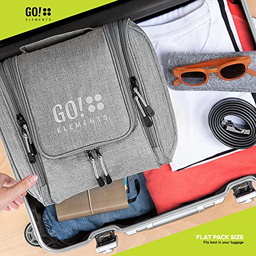 GO!elements® Bolsa de Aseo para Colgar Hombres y Mujeres | Neceser cosmético Hombre Grande Mujer para Maletas y Equipaje de Mano | Neceser de Viaje, Color:Gris