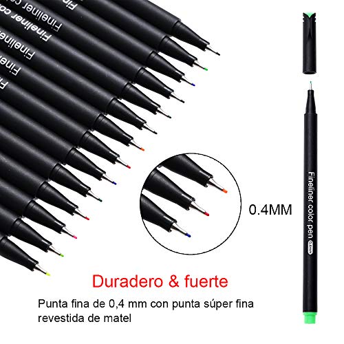 GOLDGE 36pz Rotuladores de Punta Fina para Planificador de Diario, Marcadores de punta Fina para Taking Adult Coloring Books Pintura Dibujo 0.4 mm Pluma de Punta de Fieltro de 36 Colores