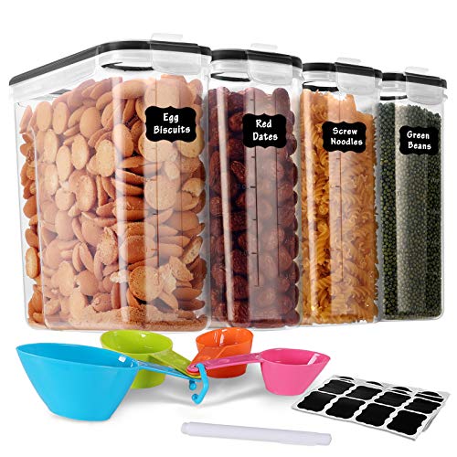 GoMaihe 4L Botes Cocina, Juego de 4 Piezas de Recipiente de Botes Cocina Almacenaje de Plástico de Alimentos Sellados con Tapa, Se Utiliza para Almacenar Cereales, Pasta, Arroz, Harina, Etc