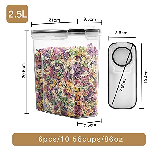 GoMaihe Botes Cocina, 6×2.5L Piezas de Recipiente de Botes Cocina Almacenaje de Plástico de Alimentos Sellados con Tapa, Se Utiliza para Almacenar Cereales Arroz, Harina, Etc