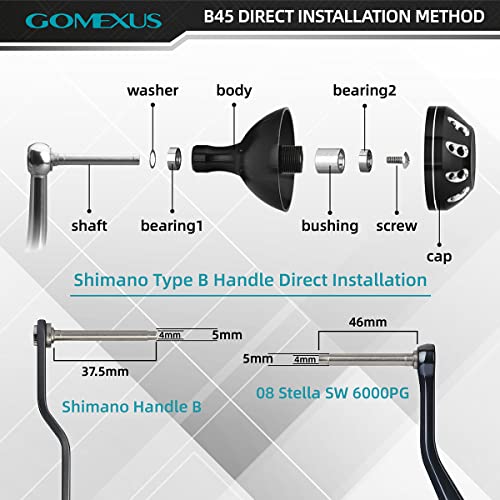 GOMEXUS Aluminio Pomo Carrete para Shimano Biomaster SW Twin Power SW Bull's Eye Perilla Carretes de Pesca Spinning Directo, Daiwa BG Penn Spinfisher Instalación de Perforación 45mm