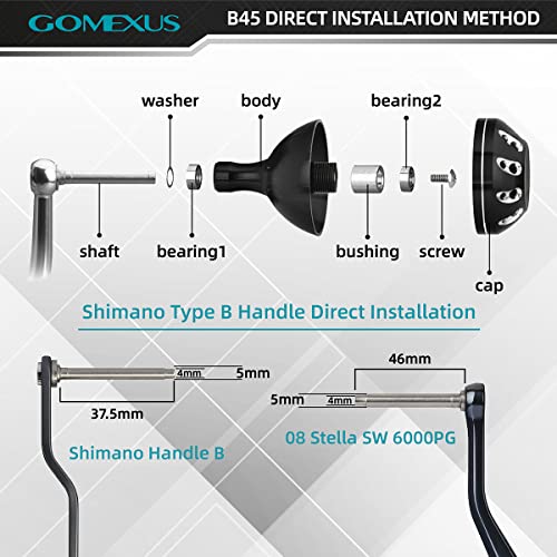 GOMEXUS Aluminio Pomo Carrete para Shimano Biomaster SW Twin Power SW Bull's Eye Perilla Carretes de Pesca Spinning Directo, Daiwa BG Penn Spinfisher Instalación de Perforación 45mm