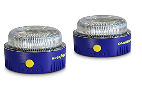Goodyear Luz de Emergencia Coche y Linterna. Safety Light v16. LED, homologada por la DGT. Base imantada. Diseñado en España. Baliza Luminosa(2 Unidades)