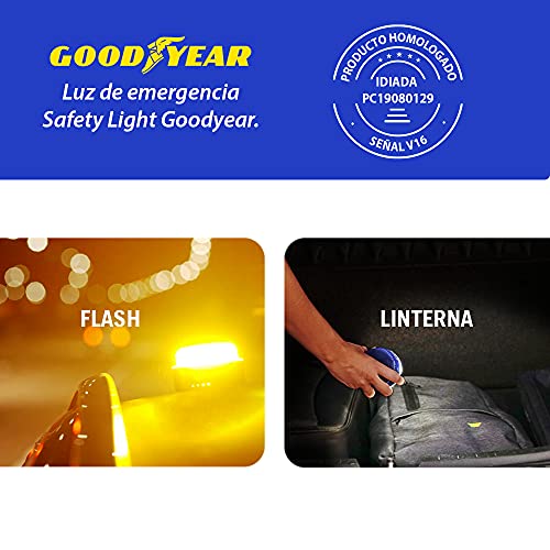 Goodyear Luz de Emergencia v16 para Coches y Motos Safety Light. LED, homologada por la DGT. Baliza Luminosa. Base imantada