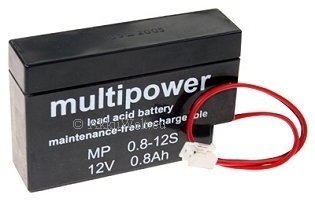 Gopacks Batería de plomo y gel Multipower MP08-12 JST, conector MP0.8-12S, 12 V, 0,8 PB, tecnología AGM, Bosch EKG 501 N/NV EKG Cardiette Start 100/200 NP0.8-12