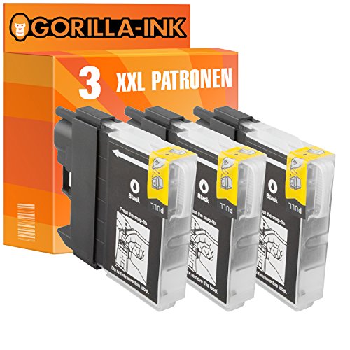 Gorilla de Ink® Bajo Set 3 cartuchos de tinta XXL (compatible con Brother LC980 DCP de 373 CW, DCP de 375 CW, DCP de 377 CW MFC de 250 Series MFC 255 CW Negro