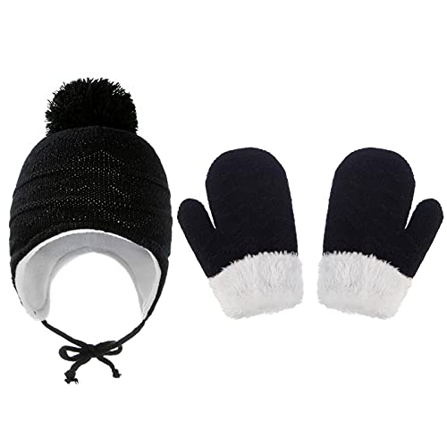 Gorro de invierno tejido para niños, gorro cálido para niños con orejeras, conjunto de guantes de gorro de bebé transpirables, gorro de trampero para niños de moda con guantes, gorro de gorro para niñ