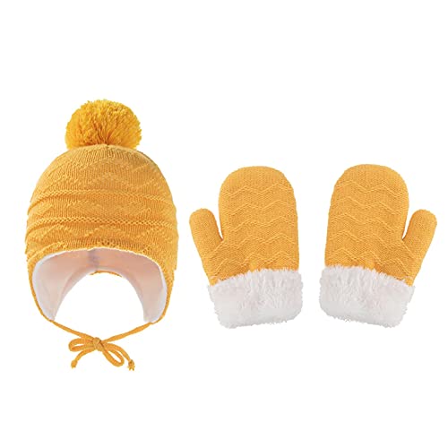 Gorro de invierno tejido para niños, gorro cálido para niños con orejeras, conjunto de guantes de gorro de bebé transpirables, gorro de trampero para niños de moda con guantes, gorro de gorro para niñ