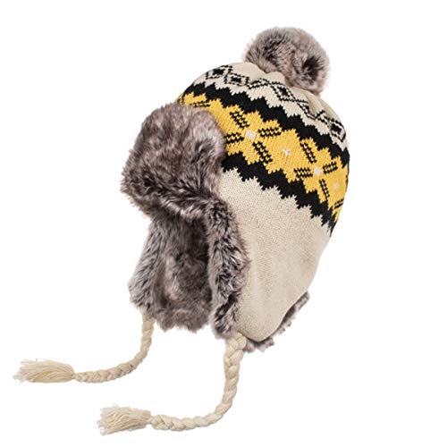 Gorro peruano de punto para mujer, gorro de invierno cálido de lana con borla de ganchillo Perú sombrero de esquí con orejeras Pom ()