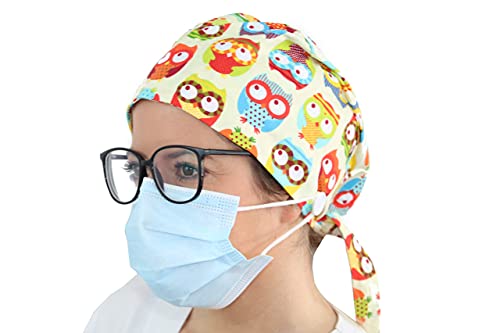 Gorro quirúrgico con botón para mascarilla ajustable enfermera dentista sanitario médico hombres mujeres estampado en colores ajustable pelo largo