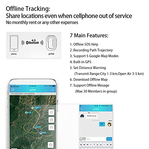 goTele Off-Grid al Aire Libre Tiempo Real GPS Seguimiento Faro, Texto y Seguimiento de ubicación en su teléfono sin Servicio de Red (2 Packs)